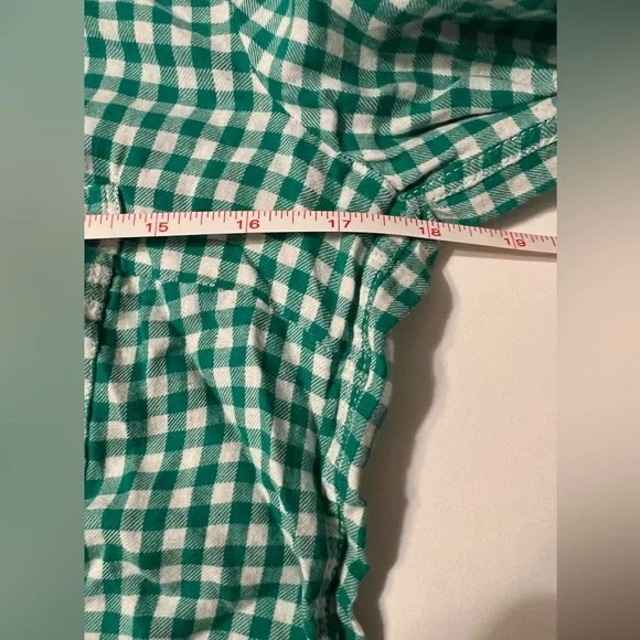 Gap Women’s The Shrunken Boyfriend Gingham Green And White Medium Long Sleeve - Picture 4 of 16